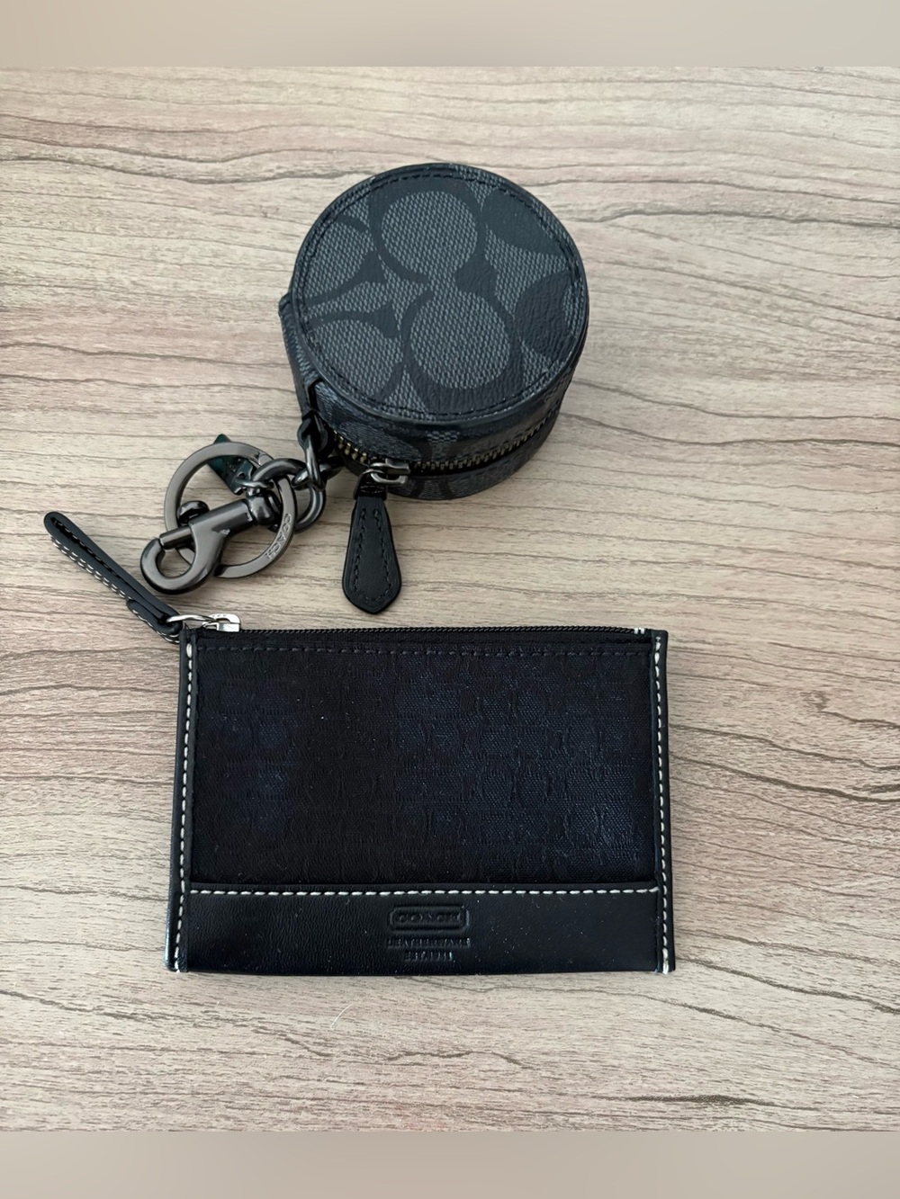 2 items Coach Black Leather Card Case with Coin Keyring